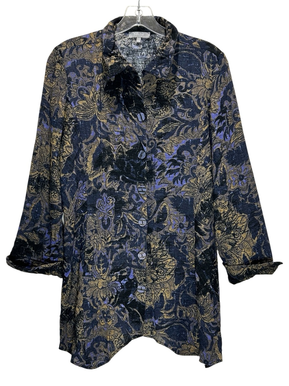 Habitat Midnight Blue Express Travel Floral Artist Shirt, 3/4 Sleeves - Small